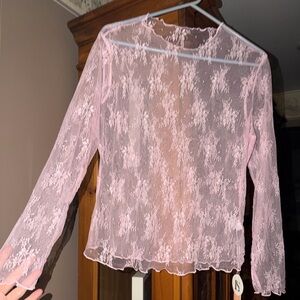NEW NWT Fits 1X better. Pink Lace Long Sleeve Top.